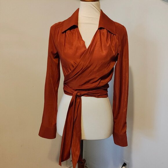 Beige Botany Rust Wrap Around Top S - Picture 2 of 13